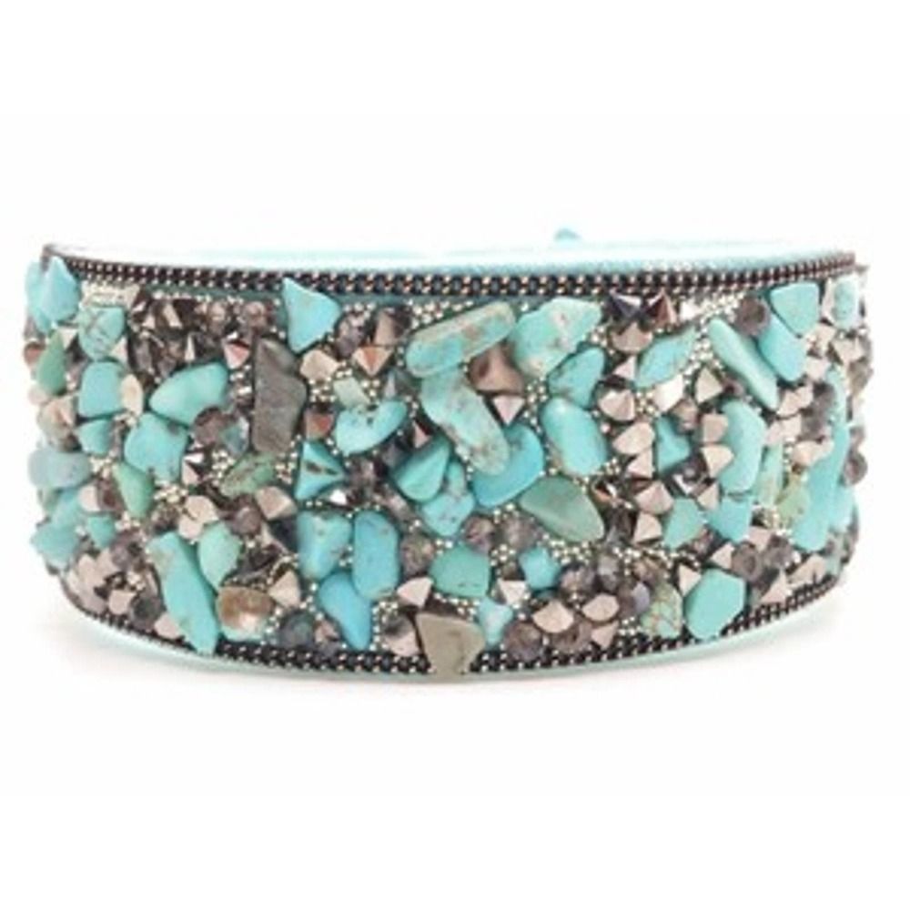 Blue Turquoise Rock Turquoise Leatherette Bracelet